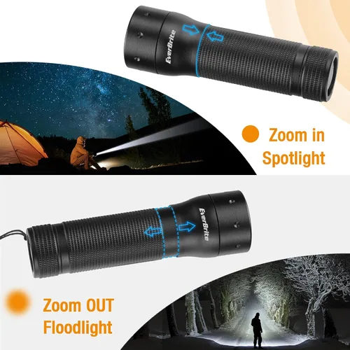 Miniatura 4 de EverBrite Mini Linterna, Luz LED con Zoom, 3 Modos, 3 Pilas AAA Incluidas, Linterna de Mano Pequeña para Camping, Emergencia, Hogar – Negro, Regalos