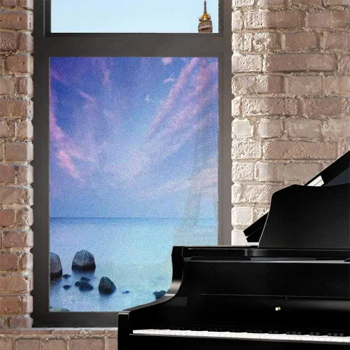 Miniatura 2 de Película esmerilada de playa para ventana, privacidad, costa del mar Báltico, vista al atardecer de otoño, rocas sobre turismo acuático, imagen