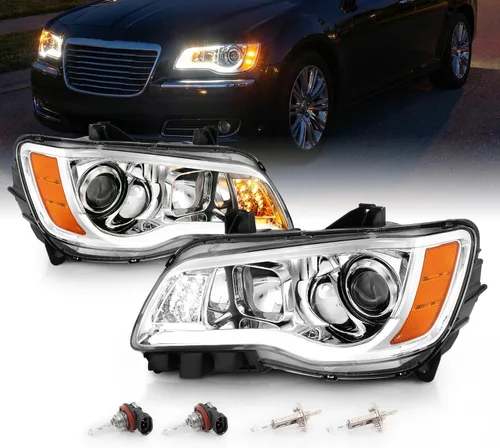 Miniatura 9 de AmeriLite Par de faros delanteros para faros delanteros de tubo LED negro para Chrysler 300 Sedan OE+ 2011-2014, lado del pasajero y del conductor