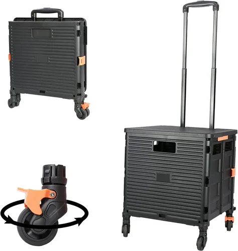 Miniatura 37 de FELICON SELORSS Carro de Utilidad Plegable Carro de Mano Plegable con Mango Telescópico de Plástico Resistente Cesta Plegable de 4 Ruedas Giratorias