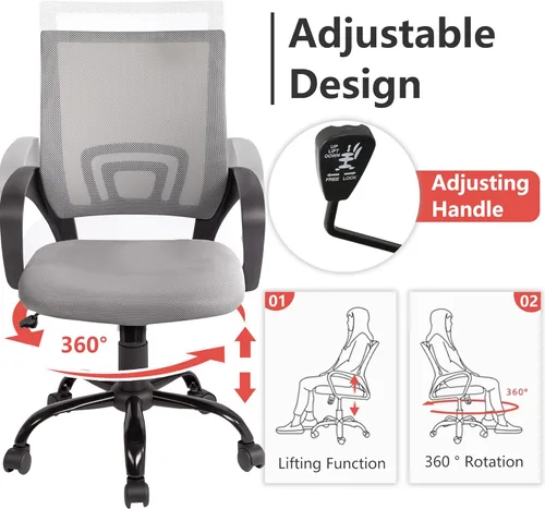 Miniatura 4 de PayLessHere Silla de oficina para computadora ergonómica, silla de escritorio económica ajustable y cómoda, con respaldo medio, giratoria, con Gris