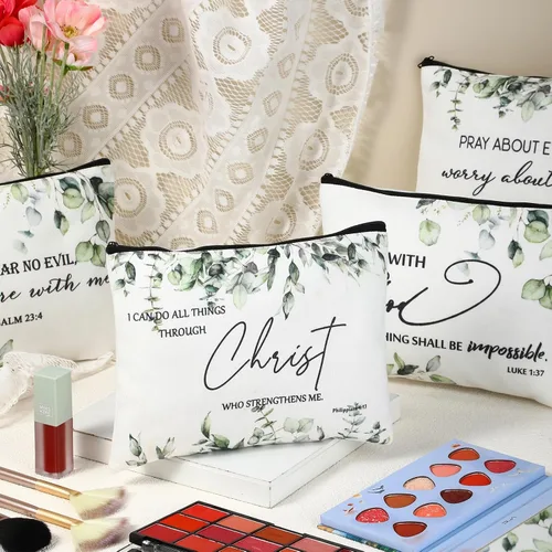 Miniatura 5 de Saintrygo 4 piezas de regalos inspiradores de Pascua cristiana para mujeres, estuche para lápices de la Biblia cristiana, bolsas de maquillaje