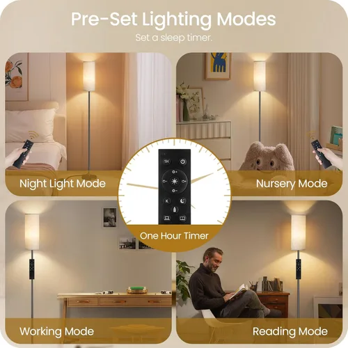 Miniatura 6 de Juego de 2 lámparas de pie delgadas para sala de estar con 2 controles remotos magnéticos e interruptor de pie, lámpara de pie regulable para 2 Pack