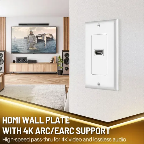 Miniatura 2 de TNP - Placa de pared HDMI – 1 puerto HDMI enchufe panel de montaje decorativo placa frontal con 4K UHD ARC/eARC Ethernet Pass-Thru soporte