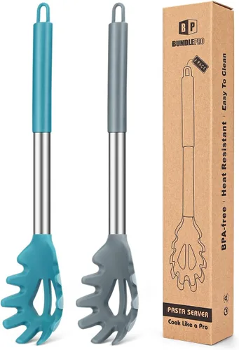 Paquete de 2 tenedores de silicona para pasta, servidor de cuchara de fideos resistente al calor, colador de espaguetis sin BPA, las mejores