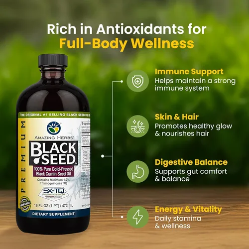 Miniatura 3 de Amazing Herbs Aceite de semilla negra de alta calidad, sin gluten, sin OMG, prensado en frío, Nigella sativa ayuda a la salud digestiva, apoyo