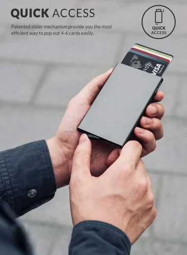 Miniatura 2 de VULKIT Cartera desplegable, soporte minimalista para tarjetas de crédito, bloqueo RFID, funda de metal delgada para hombres