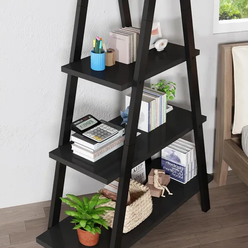 Miniatura 6 de DKLGG Estantería en forma de A de 4 niveles, estantería de metal industrial, estante de escalera de dormitorio de pie, estantes de exhibición Negro