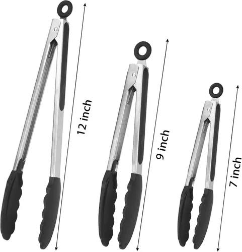 Miniatura 2 de Pinzas de cocina para cocinar, pinzas de silicona de acero inoxidable para servir, 7,9 y 12 pulgadas, antiadherentes, resistentes al calor, paquete