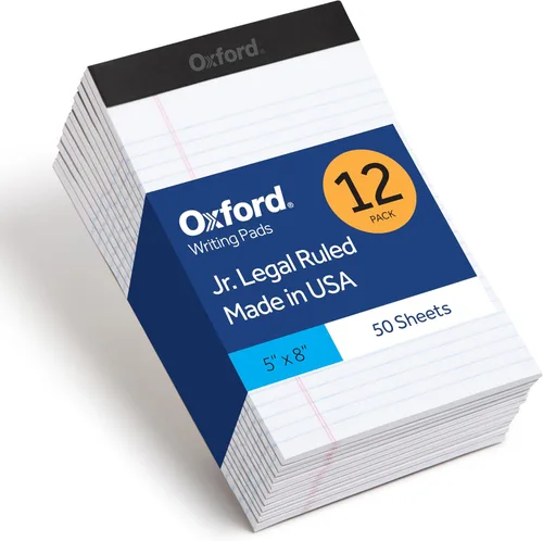 Oxford Blocs de notas tamaño legal de 5 x 8, paquete de 12, con rayas estrechas, papel rayado blanco perforado, 50 hojas por bloc, pequeños blocs de
