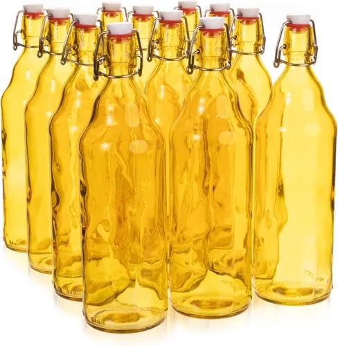 Cocktailor Botellas de cerveza Grolsch de vidrio (paquete de 12, 33.8 onzas/33.8 fl oz) con cierre hermético con tapa abatible/tapones abatibles,