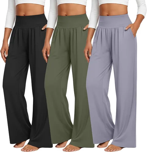 Miniatura 50 de Neer - Conjunto de 3 pantalones de yoga de pierna ancha para mujer - Pantalones deportivos cómodos, holgados, de cintura alta y casuales