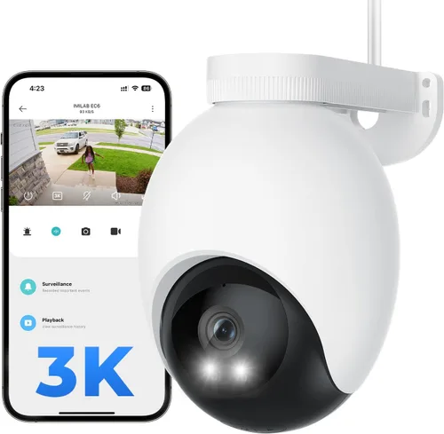 IMILAB Cámara de Seguridad Enchufable EC6 3K para Exteriores: Cámara para Seguridad del Hogar con Foco y Vigilancia Giratoria de 360°, Cámara de