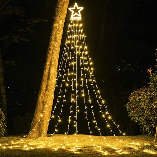 Miniatura 11 de DANLI - Decoraciones de Navidad, luces de cadena de Navidad para exteriores, 320 luces LED con estrella con temporizador