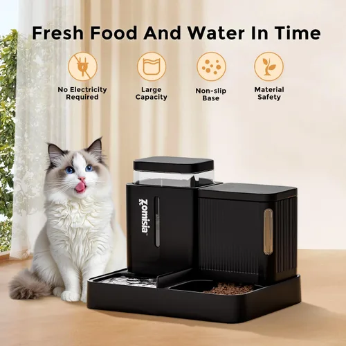 Miniatura 5 de ZOMISIA Juego de alimentador automático para gatos y dispensador de agua, dispensador de alimentos para gatos por gravedad 2 en 1 con rotación