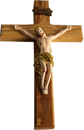 Miniatura 3 de Cruz de madera de olivo de Holy Land Market/Crucífijo con muestra de la Tierra Santa (12,7 cm)