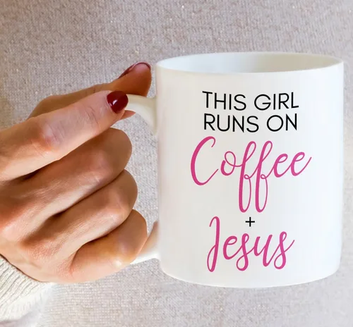 Miniatura 5 de Retreez Taza divertida – This Girl Runs on Coffee + Jesus - Tazas de café de cerámica de 11 onzas – Divertido, sarcasmo, sarcástico, motivacional