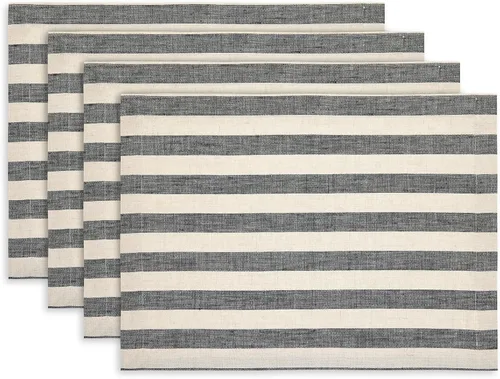 Solino Home Sorrento - Juego de 4 manteles individuales de lino 100% lino puro, 14 x 19 pulgadas, color negro y natural, para otoño