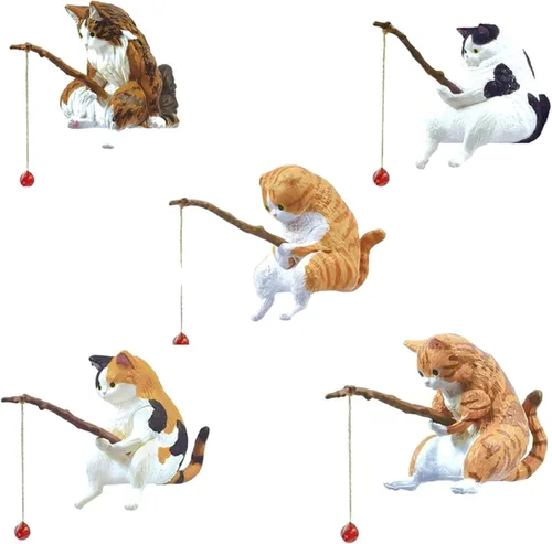 Decoración de acuario de gato de pesca en miniatura, mini estatua de animales, decoración de animales de acuario, juego de figuras en miniatura para