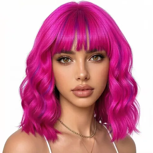 Miniatura 13 de eNilecor Peluca de color negro a marrón para mujer, peluca de pelo corto ondulado rizado con flequillo, 14 pulgadas, disfraz de fiesta sintético