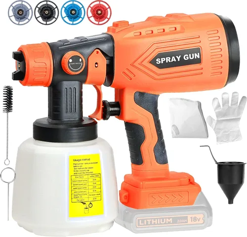 Pulverizador de pintura inalámbrico para batería Black&Decker de 20V, pistola de pintura manual con 3 patrones de pulverización y 4 boquillas, ideal