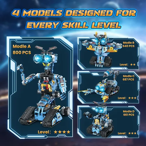 Miniatura 6 de OKKIDY Juguetes de construcción de robot para niños, 4 en 1 recargable con control remoto RC robótica STEM Kit de bloques de construcción RC