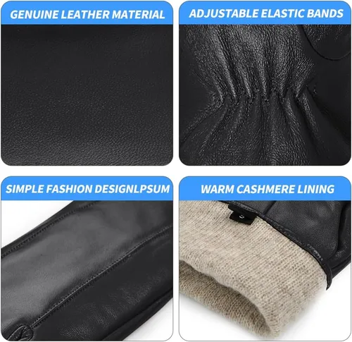 Miniatura 9 de MGGMOKAY Guantes de cuero para hombre, guantes de invierno de piel de oveja con forro
