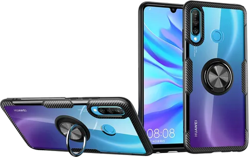 SORAKA Funda transparente para Huawei P30 Lite con soporte de anillo, funda delgada transparente de policarbonato duro para Huawei P30 Lite con