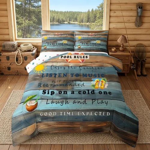 Miniatura 33 de Juego de ropa de cama King para casa del lago, juego de edredón de paleta de madera retro para regalos para amantes del lago, inserto de edredón