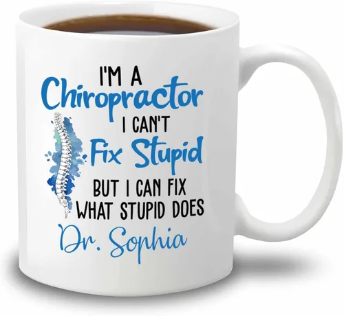 Miniatura 12 de Taza de té blanca personalizada con nombre quiropráctico de 11 onzas, 15 onzas, taza de café quiropráctico personalizada, taza de café quiropráctica