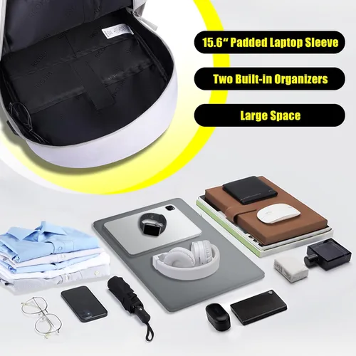 Miniatura 4 de Mochila ligera de alta calidad para laptop con puerto de carga USB, bolsa duradera para la escuela universitaria, 2 organizadores integrados, funda