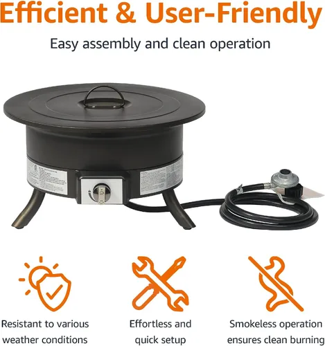 Miniatura 6 de Amazon Basics Fogata de propano portátil, redonda de 19 pulgadas, gas para patio, 55,000 BTU, correa de transporte