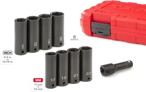 Miniatura 2 de TEKTON Juego de tuercas de impacto profundo de 1/2 pulgada con funda, 9 piezas (3/4-15/16 pulgadas, 0.669-0.866 in) SID92415
