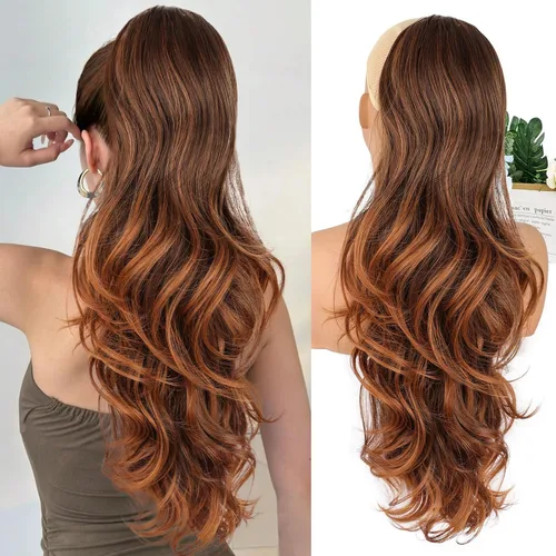 Miniatura 19 de Extensión de cola de caballo rubio, extensión de cola de caballo con cordón de 20 pulgadas para mujeres, extensiones de cabello de cola de caballo