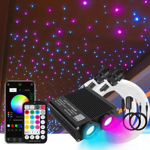 Miniatura 12 de AKEPO - Luces de fibra óptica de doble cabezal de 32 W de tamaño pequeño, 1100 piezas de fibras ópticas de 0.03 pulgadas en 13.1 pies+RGBW de fibra