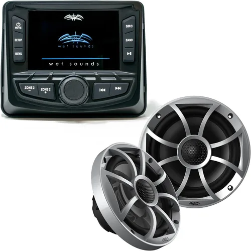 Wet Sounds WS-MC-2 Radio marina con 1 par de sonidos húmedos OEM reemplazo 65ic-S serie XS cono plateado 6.5" par de altavoces coaxiales