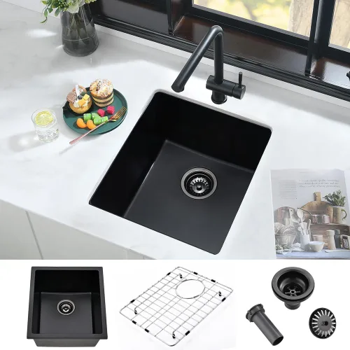 Fregadero de barra negro de 12 pulgadas para montaje inferior de cuarzo-iAnomla 12x15 fregadero de cocina pequeño negro para montaje inferior barra