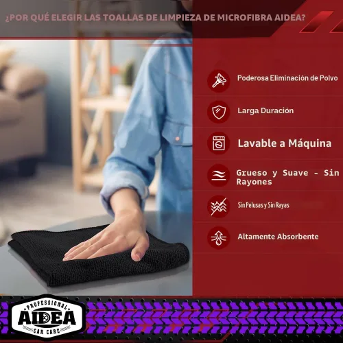 Miniatura 3 de AIDEA Paño de Limpieza de Microfibra Negro 10PK, Toallas de Microfibra para Autos, Paños de Lavado Premium, Paños para Limpiar Polvo Libres
