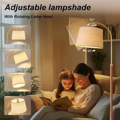 Miniatura 4 de G-SAFAVA Lámparas de pie de madera real para sala de estar, dormitorio, 62.5 pulgadas, lámpara moderna de mediados de siglo, lámparas de arco alto
