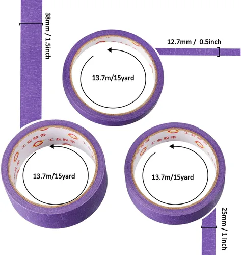 Miniatura 3 de Outus 3 rollos de cinta de manualidades púrpura de 45 yardas, cinta adhesiva extraíble multiusos para decoración de etiquetado de arte, bricolaje