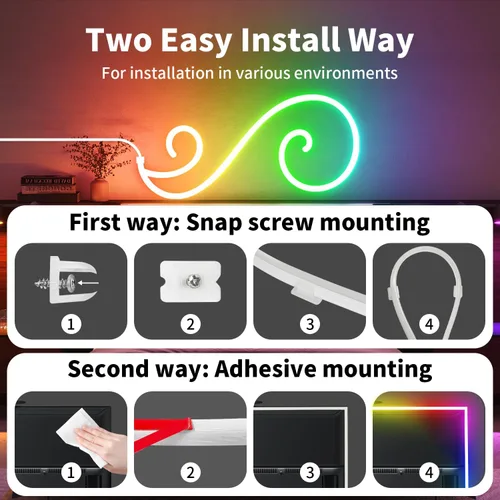 Miniatura 8 de iNextStation RGB Smart IC - Tira de luces LED de neón de 5 V, USB, 16.4 pies 5M, tira de luces de neón flexible, multicolor, IP67, impermeable