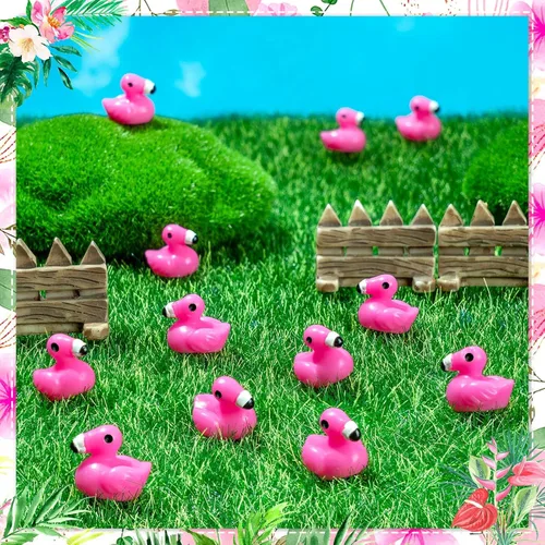 Miniatura 4 de HFAYDZSW 100 piezas de mini patos de flamenco de resina, figuras diminutas de flamenco para decoración de pastel, casa de muñecas, paisaje