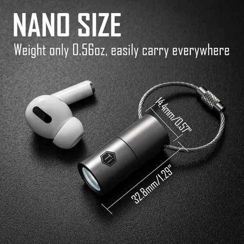 Miniatura 5 de KeyUnity KF03 Linterna Nano de Titanio, Celda de Botón LR44 100 Lúmenes 5W LED Linterna de Llavero para Uso Diario (KF03 Granallado)