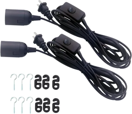 Miniatura 11 de Paquete de 2 cables de extensión de enchufe de luz LED E26/E27 de 5.9 pies con interruptor de encendido/apagado y enchufe de alimentación de CA
