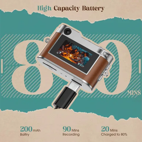 Miniatura 7 de HOTU Mini cámara digital, llavero 1080P HD con lente de 2MP, flash, grabación de video, tarjeta 32G incluida, cámara retro portátil y compacta