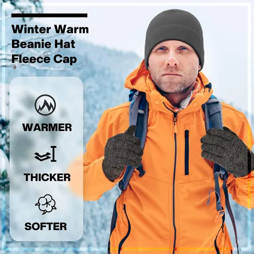 Miniatura 6 de 6 gorros cálidos de invierno con forro polar y guantes térmicos antideslizantes para pantalla táctil