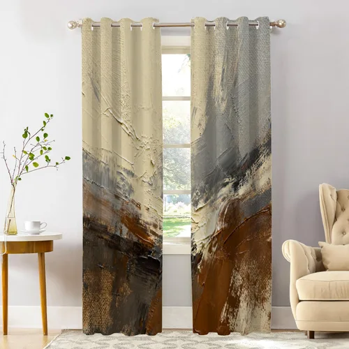 Miniatura 36 de Shrahala Cortinas de nivel de chakras con mandala beige para ventanas de cocina, paneles de cortina de ventana de mandala multicapa de poliéster