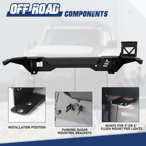 Miniatura 3 de Parachoques trasero para Ford Bronco 2/4 puertas 2021 2022 2023 2024 2025 2026 Se adapta a neumáticos de hasta 37 pulgadas Conserva sensores