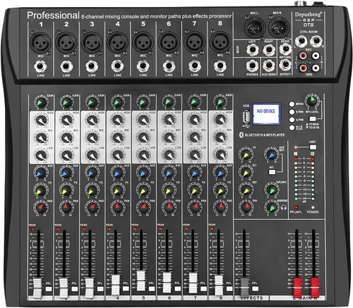 Depusheng DT8 Mezclador profesional, tablero de sonido, consola de 8 canales, interfaz de sistema de escritorio, USB digital, entrada de computadora