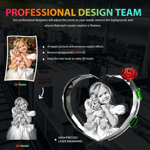 Miniatura 6 de Foto de cristal 3D con rosa de cristal rojo, regalos personalizados para mujeres, ella, él, esposa, novia, mamá, pareja, foto de cristal